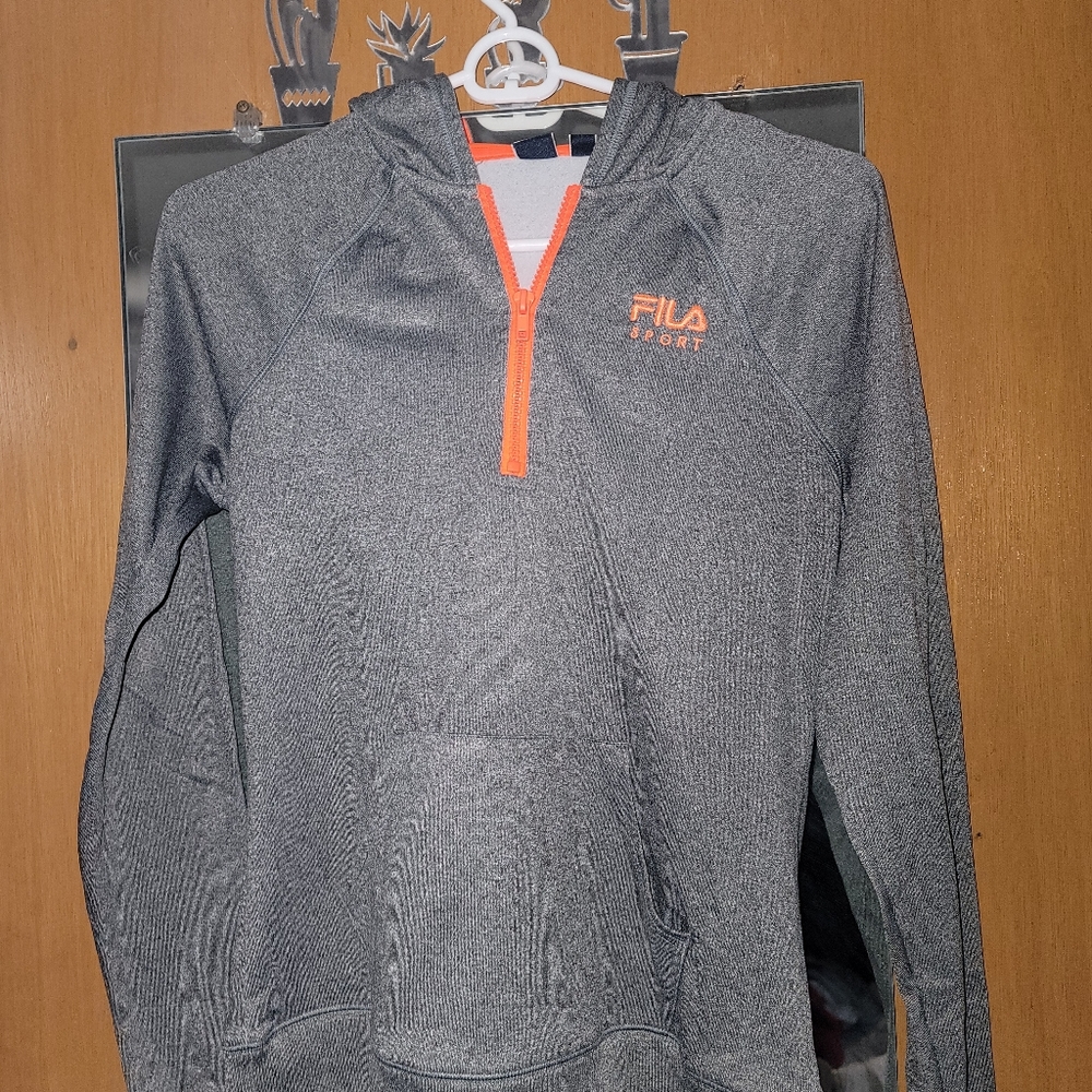 Quarter zip Fila Grey Hoodie with neon orange detail